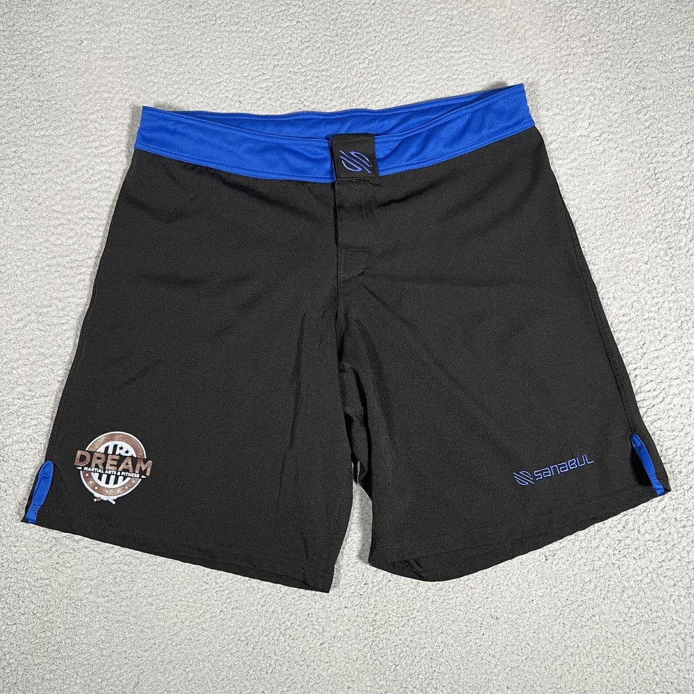 Sanabul Shorts‎ Mens 38 Black No Gi Jiu Jitsu MMA Drawstring Board Stretch Logo